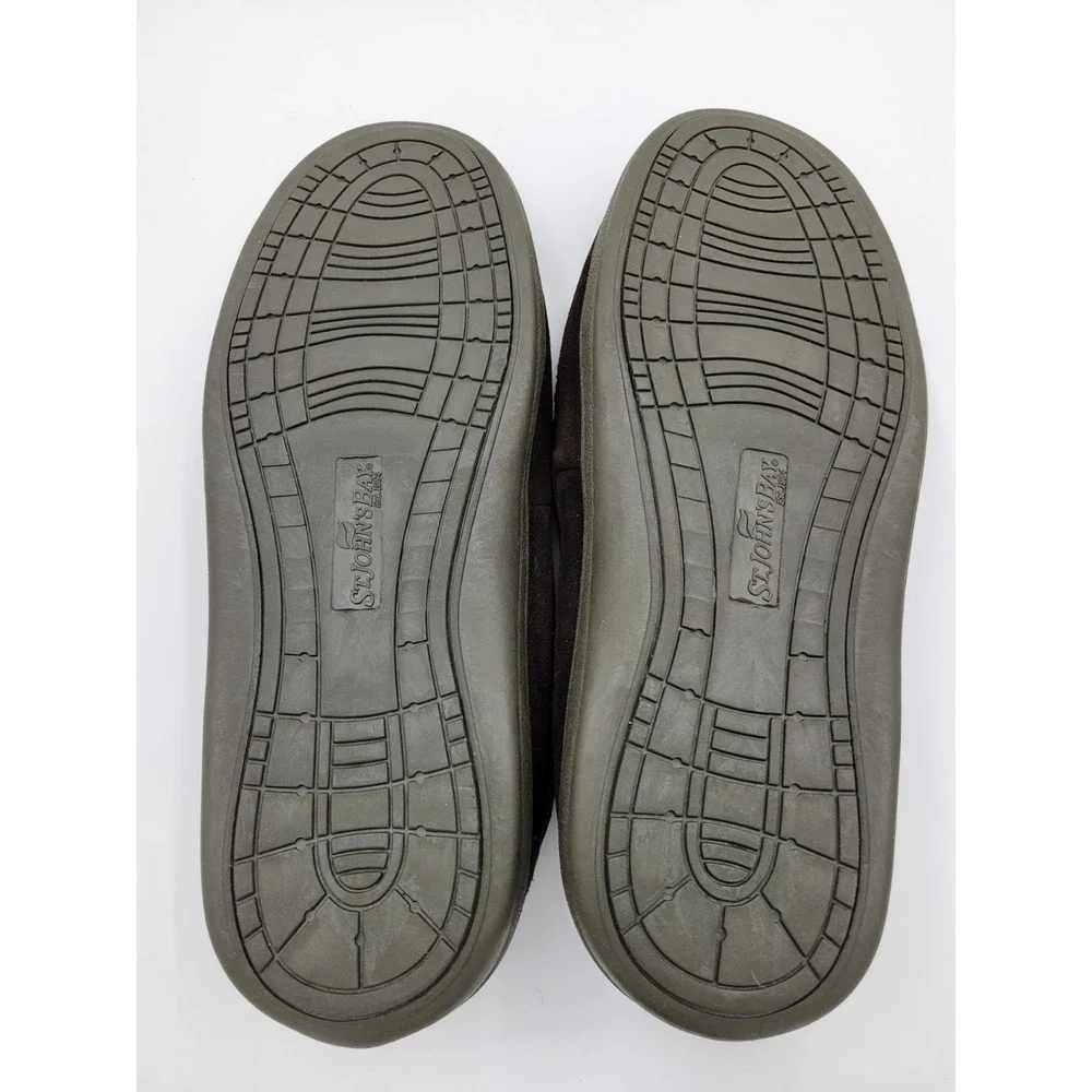 St. Johns Bay Moccasin Slippers Mens 13‎ M Brown Suede Leather Faux Fur Loafers - Picture 9 of 13